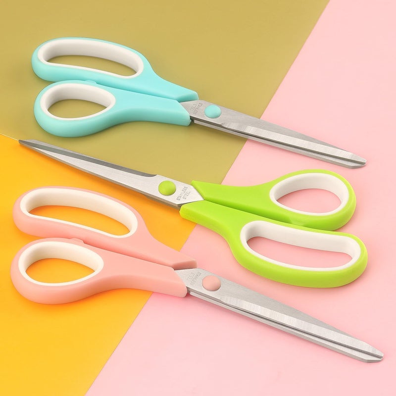 LONGKEY Scissors 8.5 Inch scissors all purpose Bulk Set of 3, Scissors for Office Home School Craft Supplies, Soft Comfort-Grip Right/Left Hand, Viridian, Vivid Green, Pink - Image 5